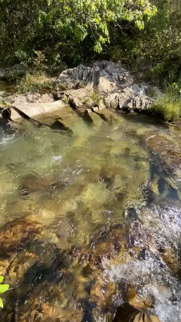 Água transparente sobre as pedras do rio